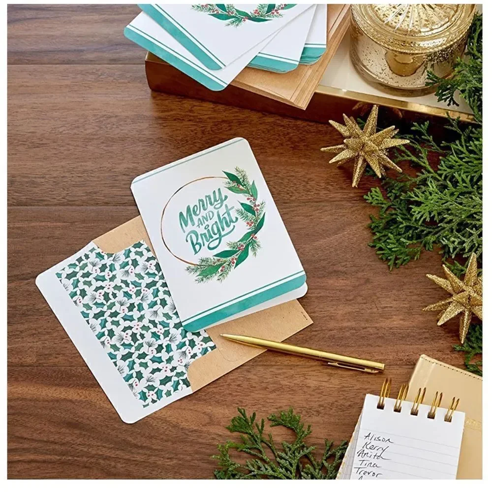 Hallmark Boxed Christmas Cards, Merry and Bright (16 Cards and 17 Envelopes)